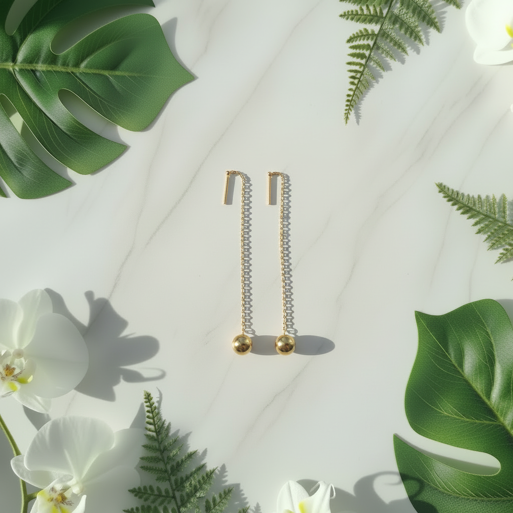 Ball Drop Earrings - Gold Chain