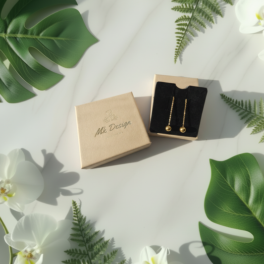 Ball Drop Earrings - Gold Chain